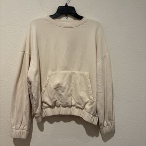 EUC Frap Beige Kangaroo Pocket Crewneck Sweatshirt 3/4 Sleeve Women Oversize MED